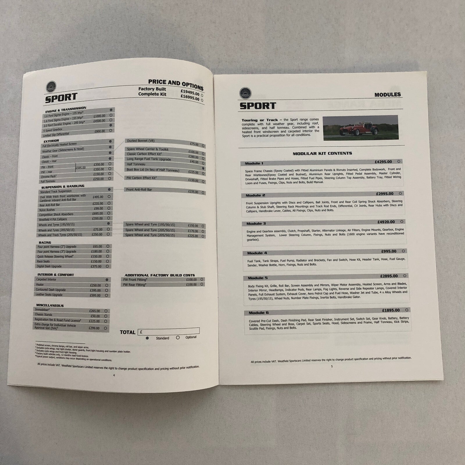 Westfield Kit Car Sports Cars Sales Brochure Catalog SEiGHT Mega Range Sport