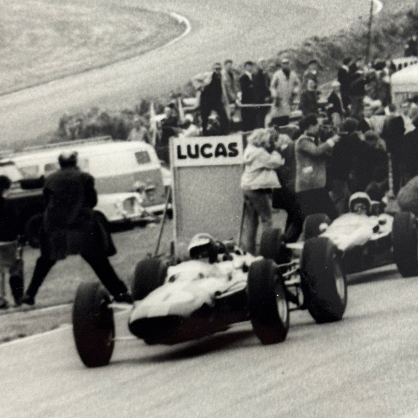 Vintage Grand Prix Car Racing Photo Photograph - Dan Gurney Jim Clark + Cahier 