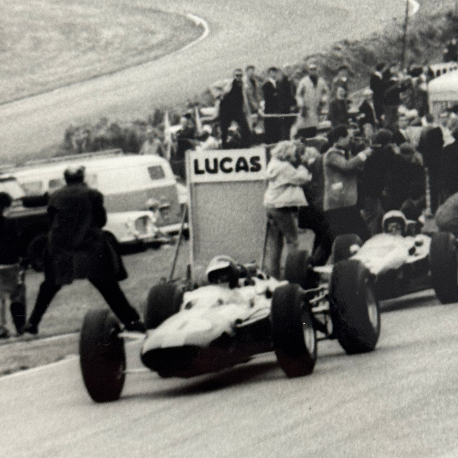 Vintage Grand Prix Car Racing Photo Photograph - Dan Gurney Jim Clark + Cahier 