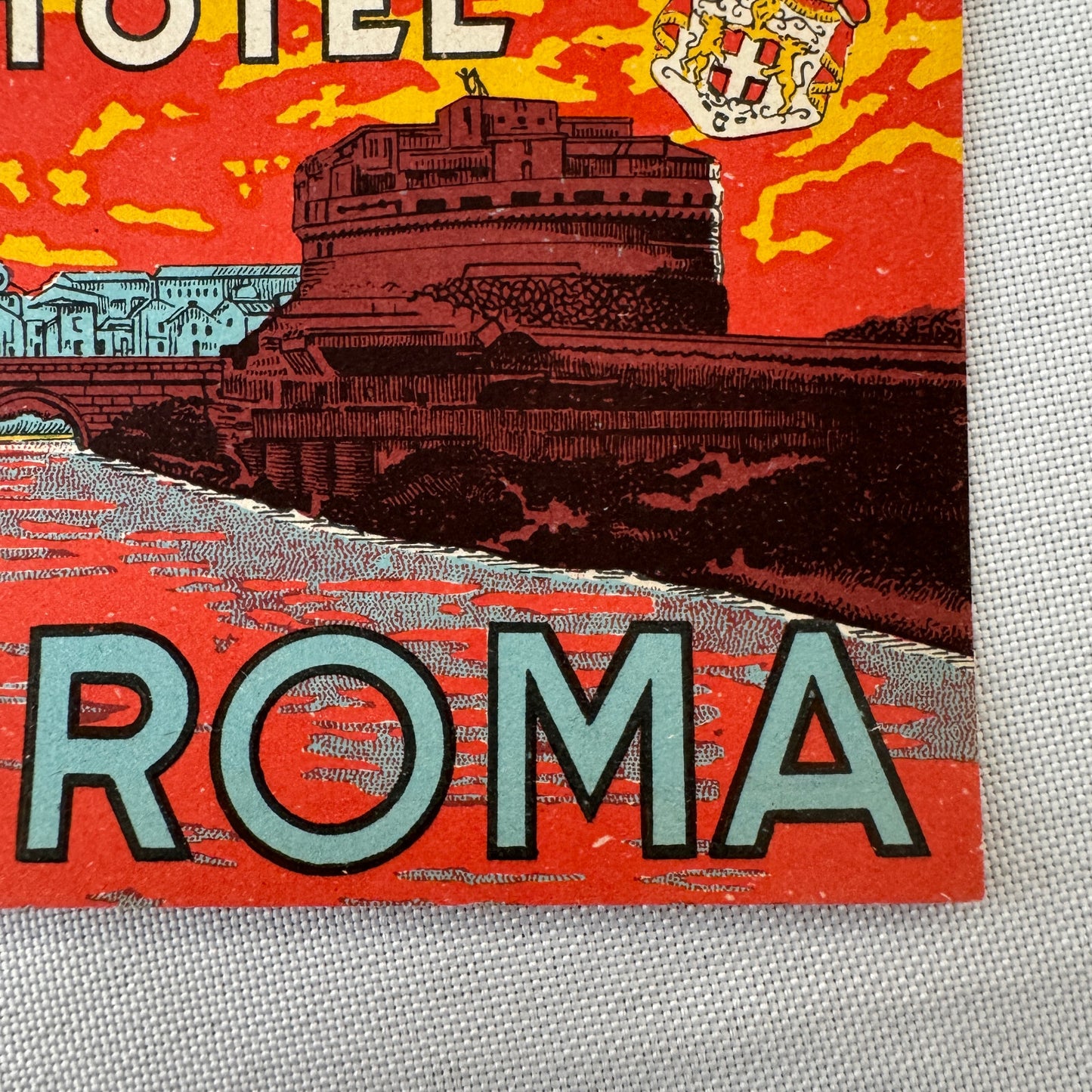 Vintage Hotel Travel Luggage Label Regina Carlton Hotel Roma Rome Italy Italian