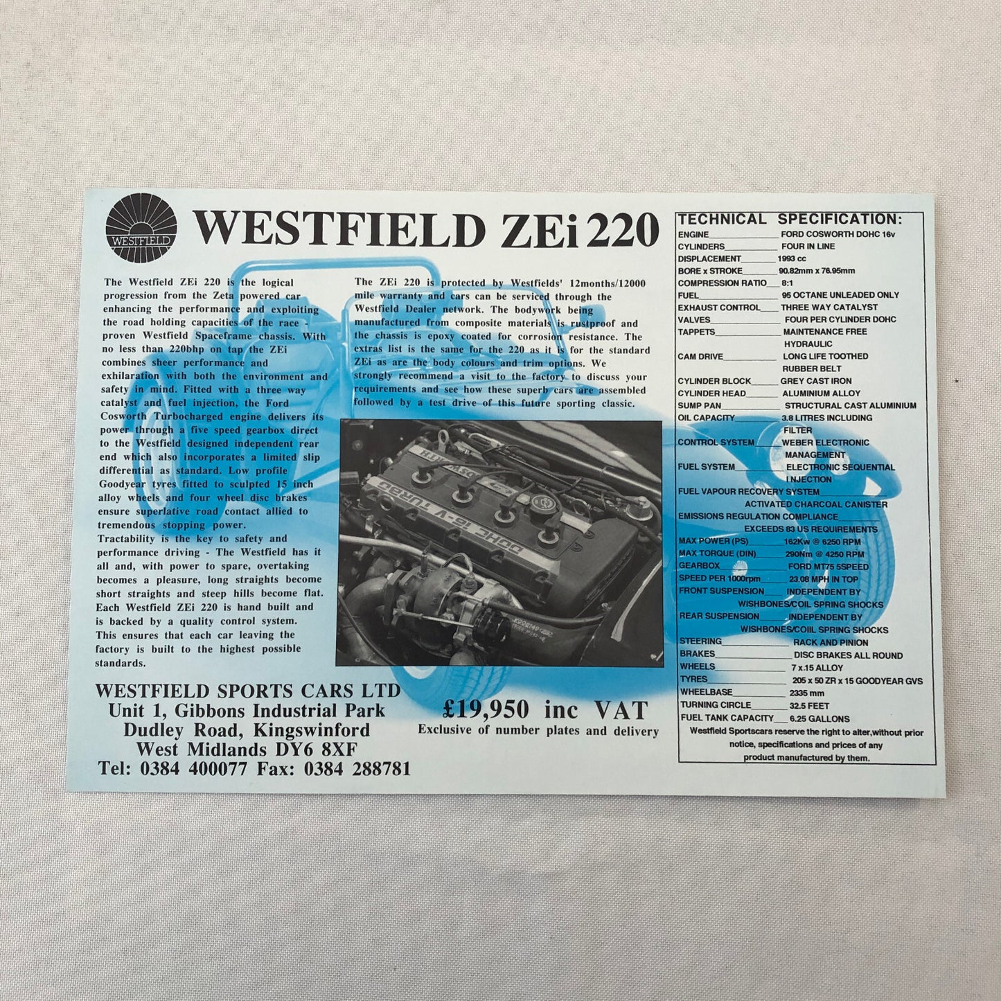 Westfield ZEi 220 Kit Car Roadster Sales Brochure Catalog