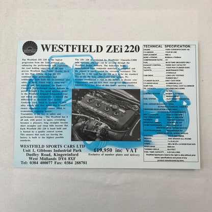 Westfield ZEi 220 Kit Car Roadster Sales Brochure Catalog