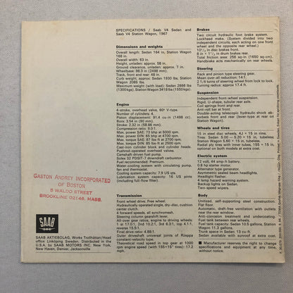 1967 Saab V4 Sedan and Station Wagon Car Sales Brochure Catalog Advertising