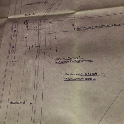 Vintage Porsche Reutter & Co Coachbuilder Factory Part Blueprint Document German