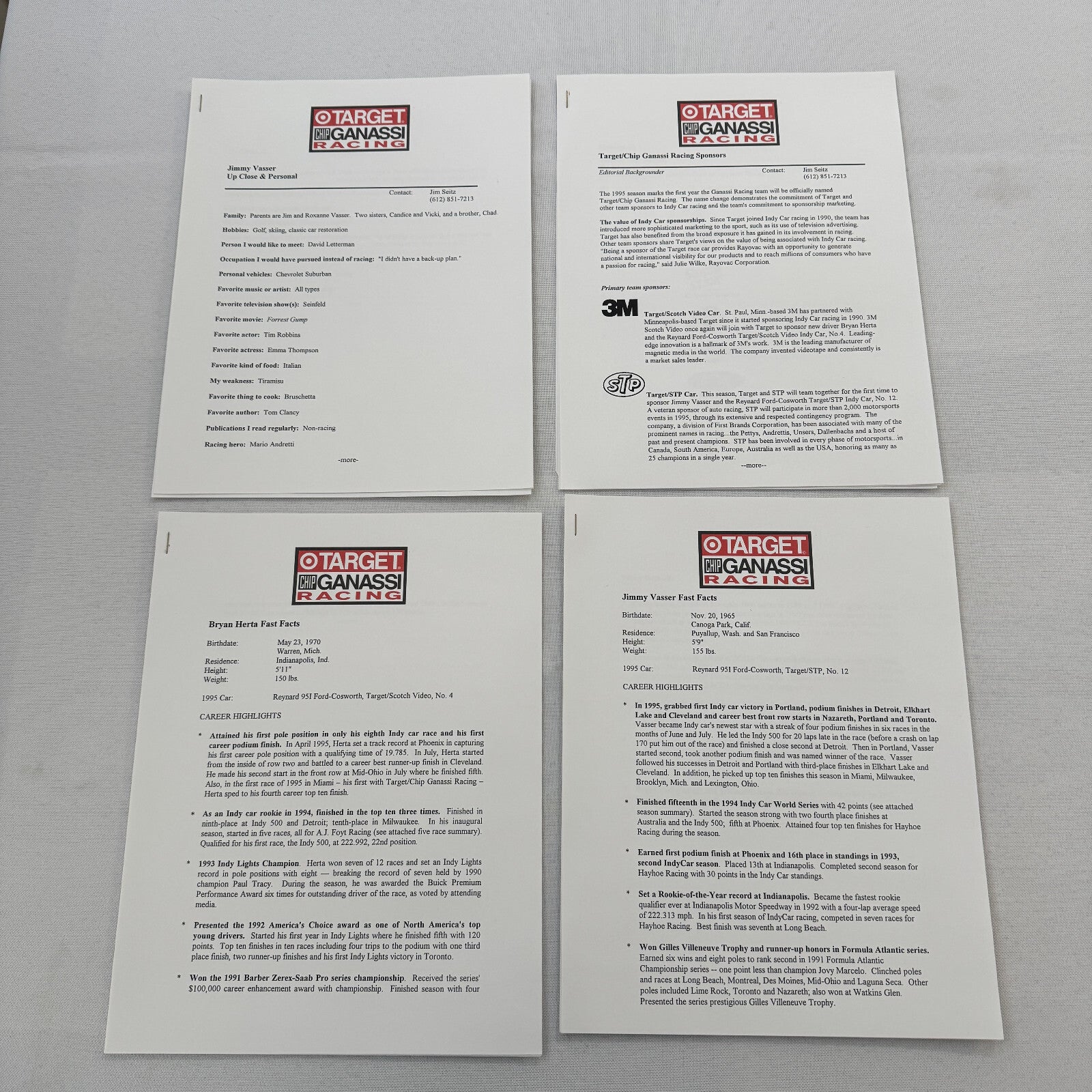 1995 Target Chip Ganassi Racing Press KIt Photo Bryan Herta Jimmy Vasser