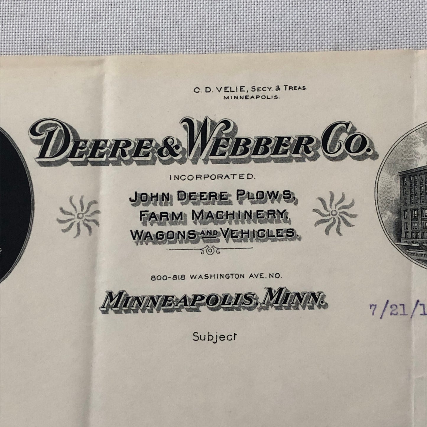 1910 John Deere and Webber Company Minneapolis Minnesota Letter Letterhead