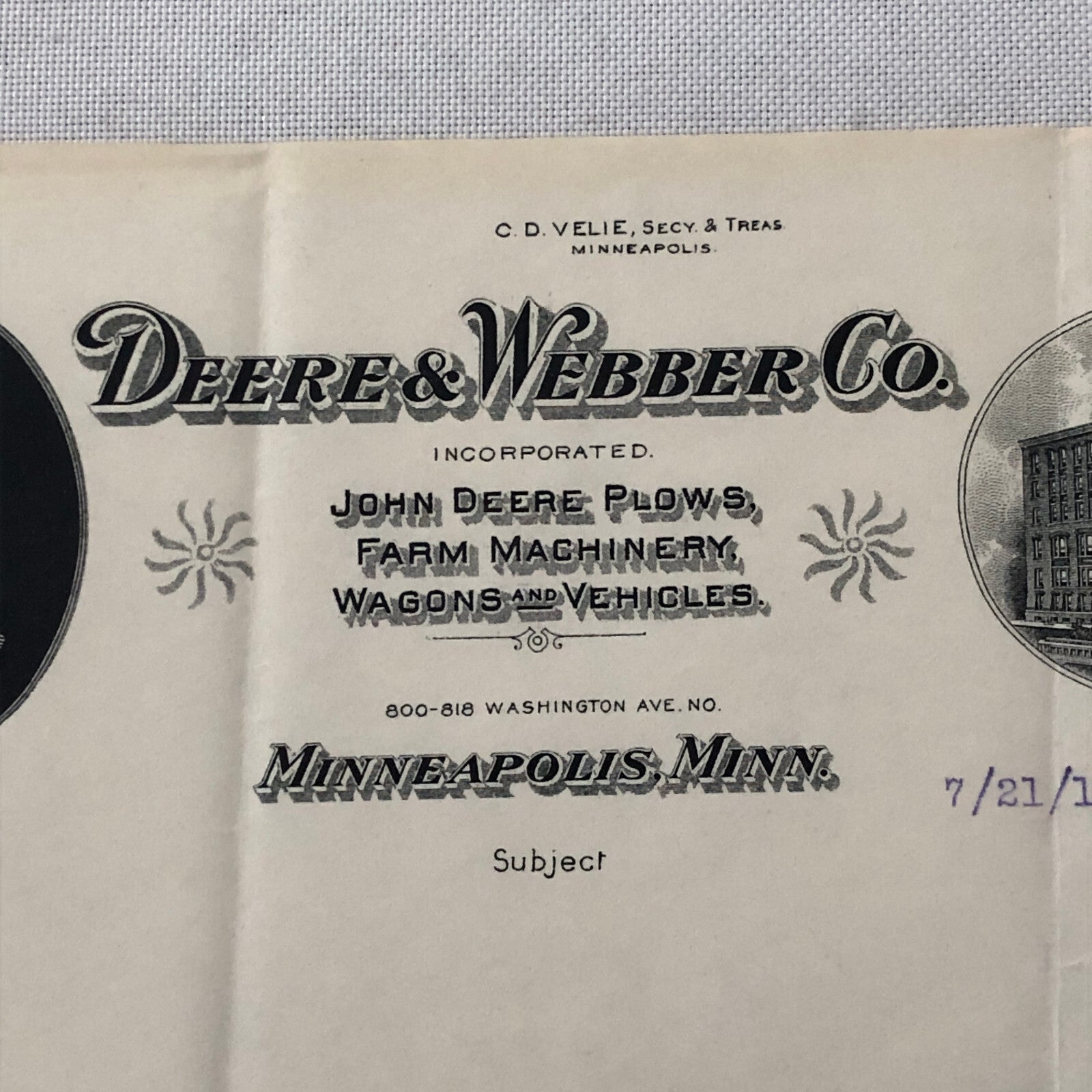 1910 John Deere and Webber Company Minneapolis Minnesota Letter Letterhead