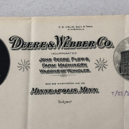 1910 John Deere and Webber Company Minneapolis Minnesota Letter Letterhead