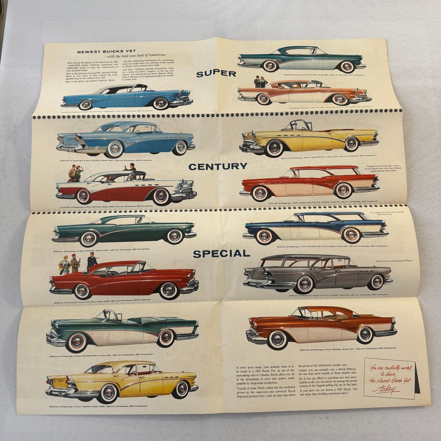 1957 Buick Car Sales Brochure Catalog Roadmaster Super Century Special Vintage