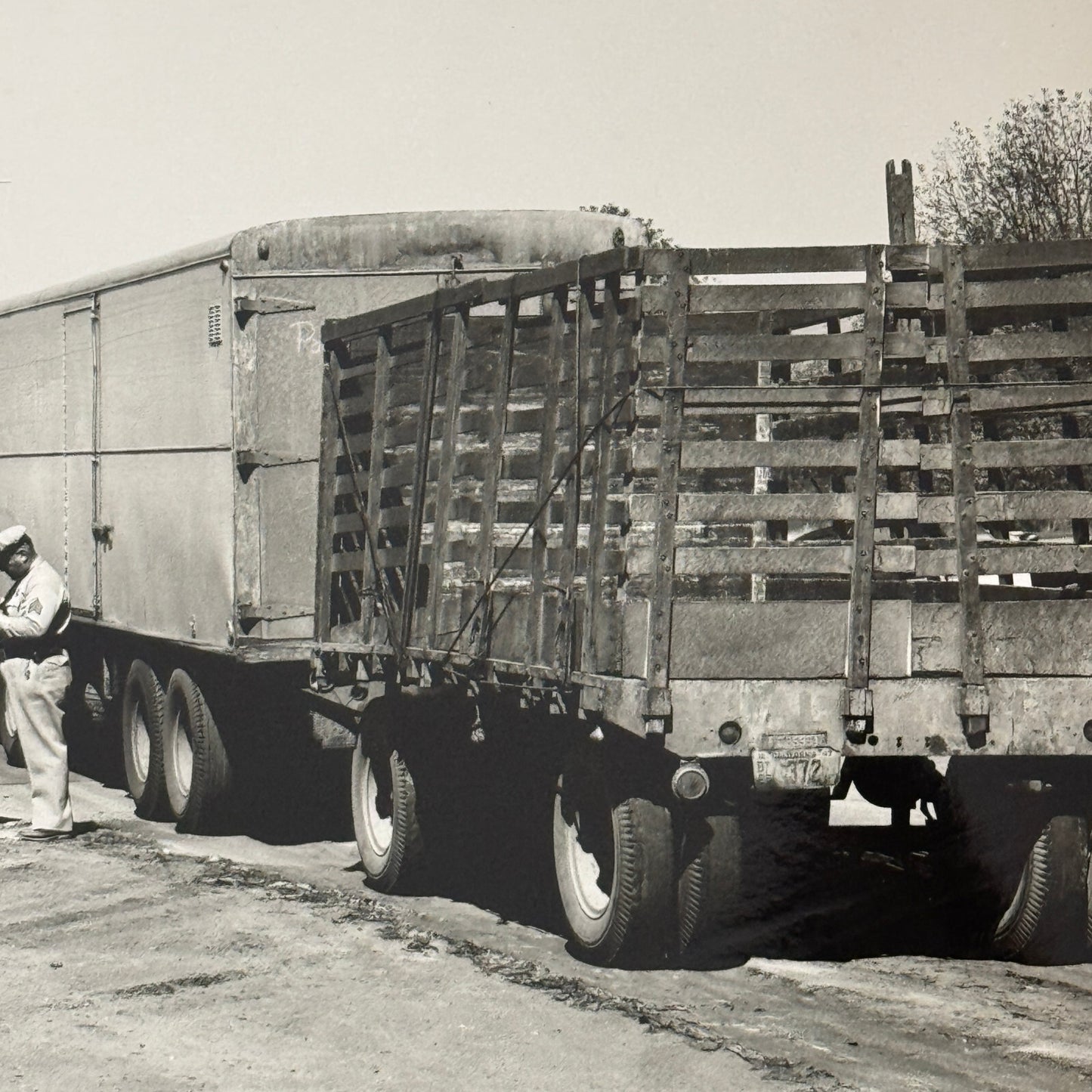 California Highway Truck Inspection Station Vintage Photo Photograph 1947