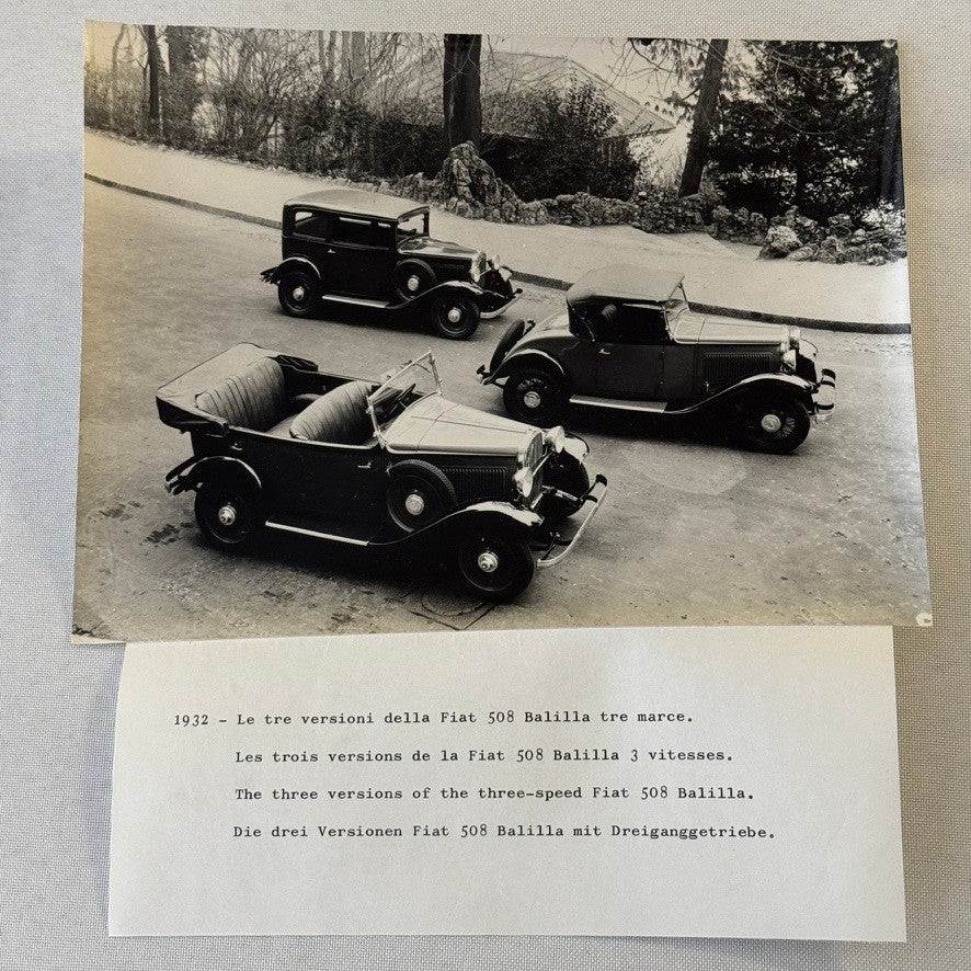 Vintage Fiat 508 Balilla Car Model Line Photo Photograph Print with Caption