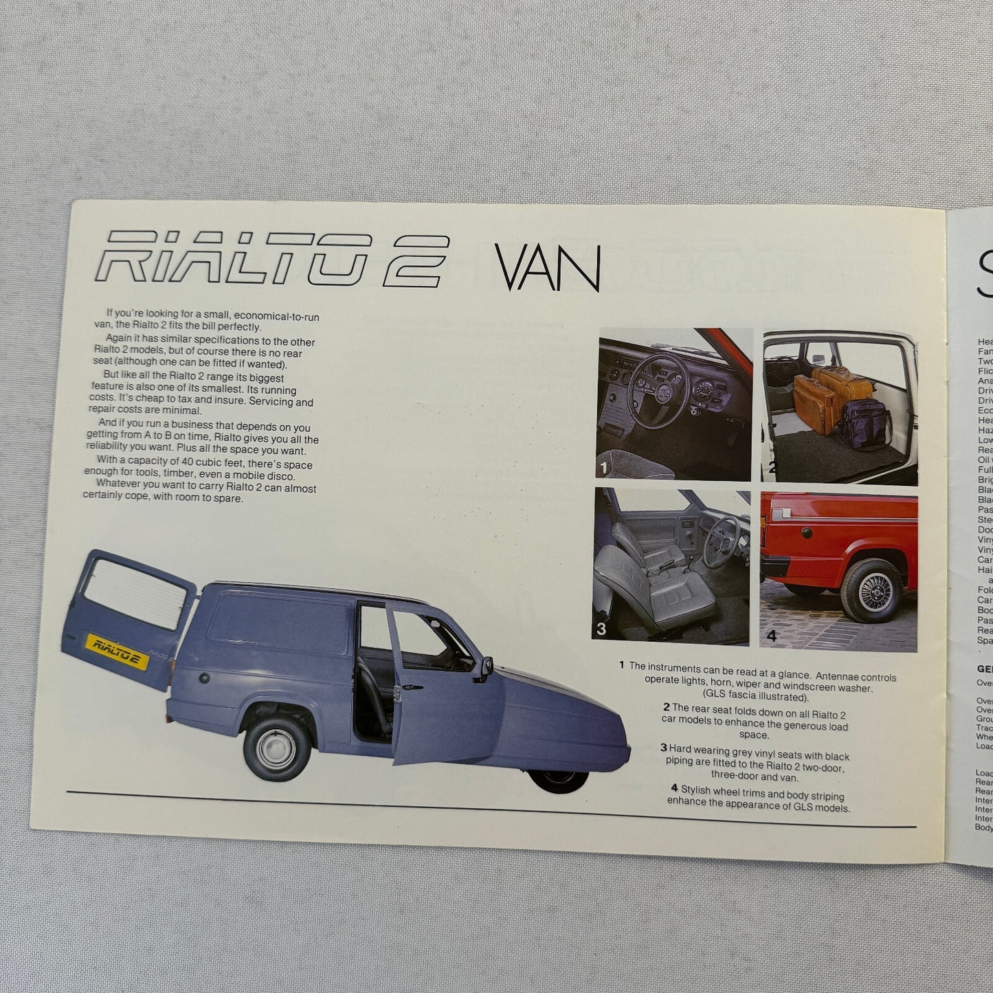 Reliant Rialto 2 Car Sales Brochure Catalog Advertising 3 Wheel