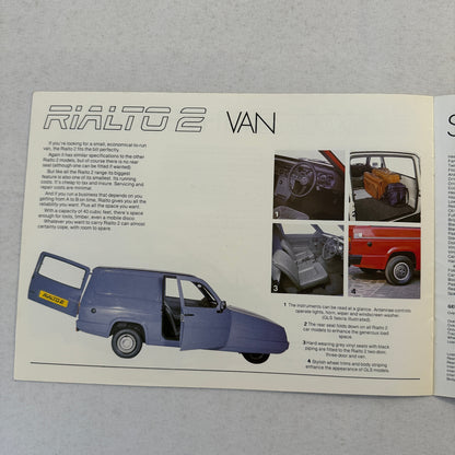 Reliant Rialto 2 Car Sales Brochure Catalog Advertising 3 Wheel