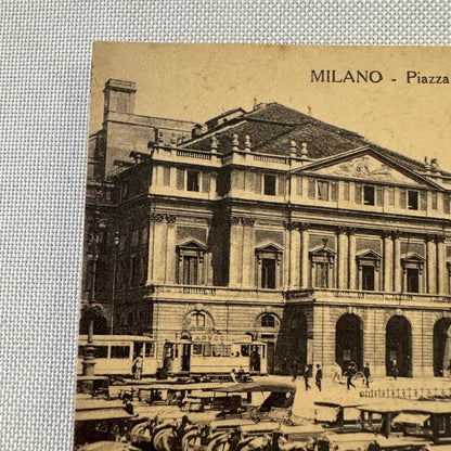 Vintage Italian Postcard Post Card Milano Milan Piazza e Teatro Alla Scala