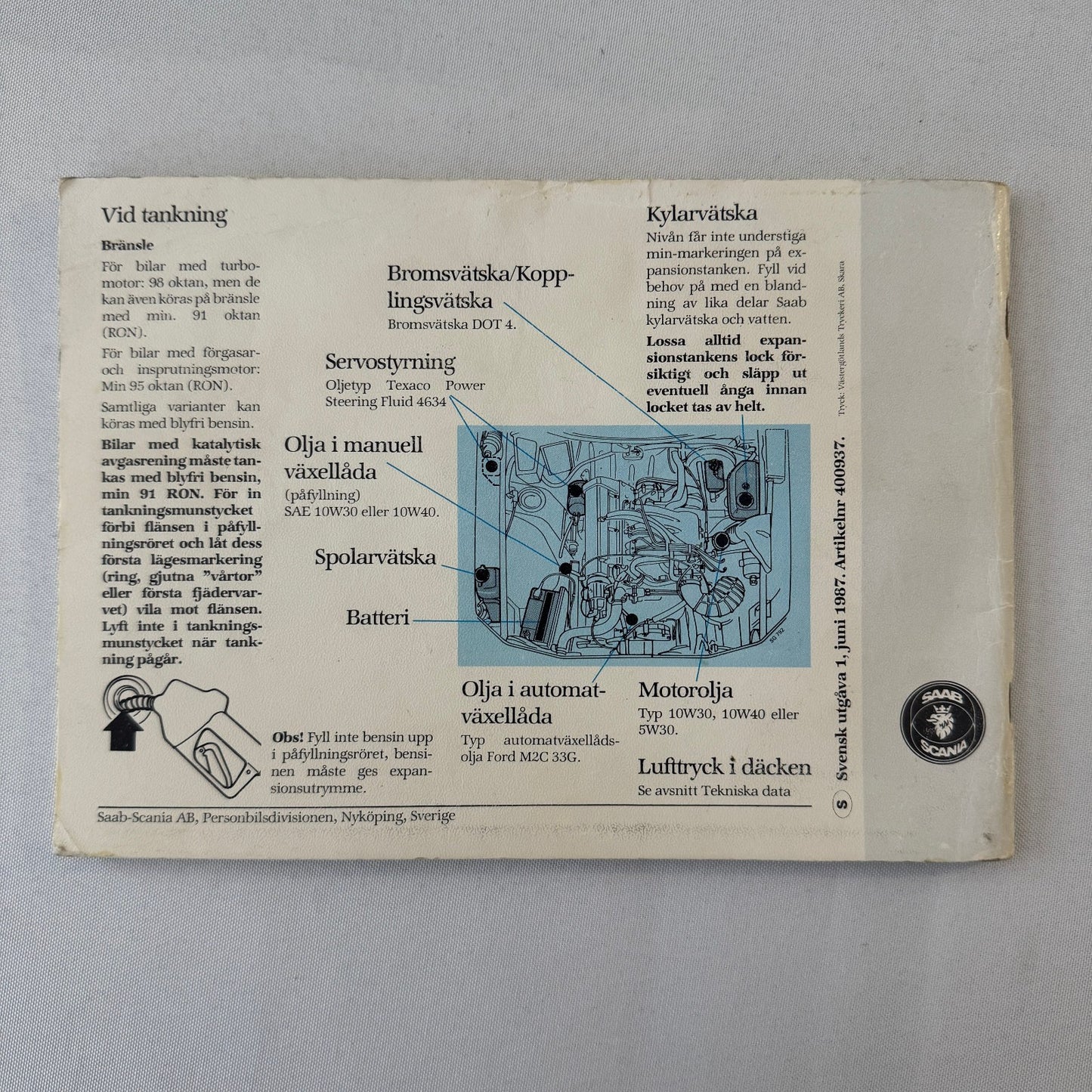 1988 Saab 900 Owners Manual Book Pouch Sedan Convertible Vintage Car SWEDISH