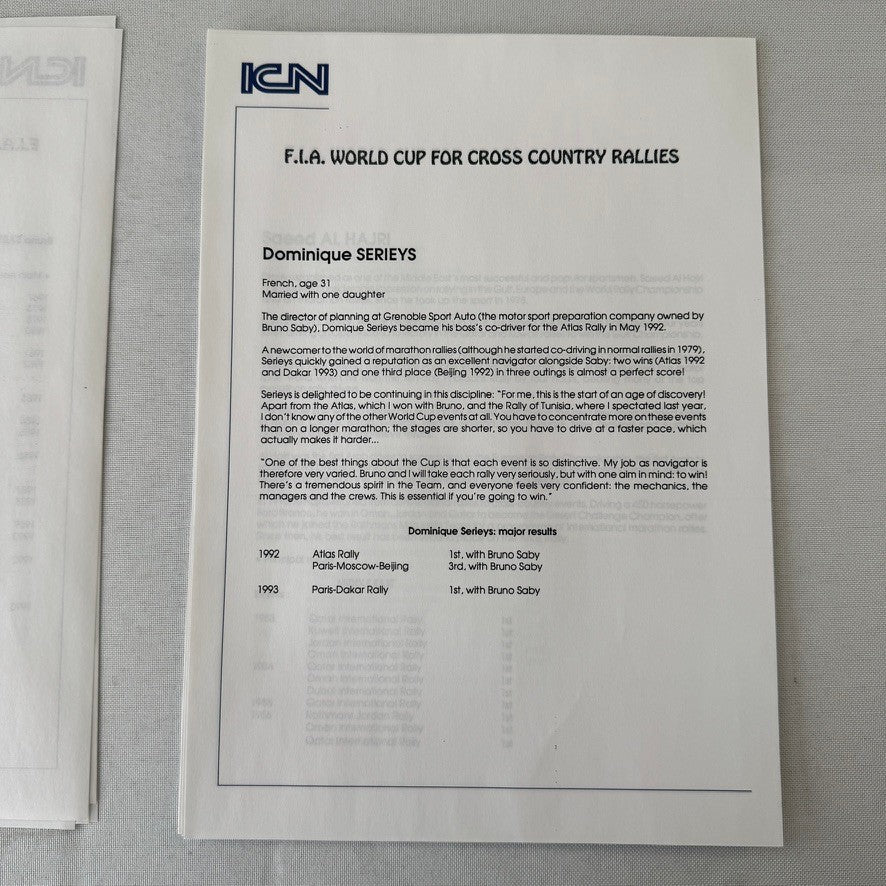 Rothmans Mitsubishi Pajero Rally Rallye Racing Press Kit 1993 FIA Cross Country