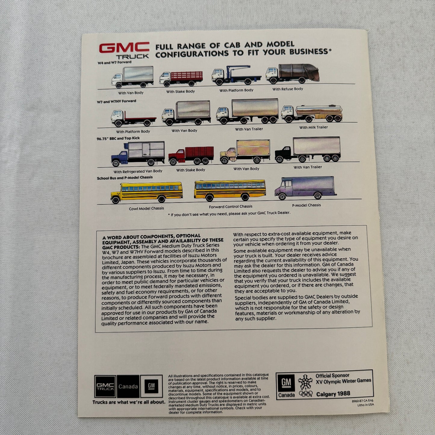 GMC Truck Sales Brochure Catalog W4 W7 W7HV 1987 1988 Vintage