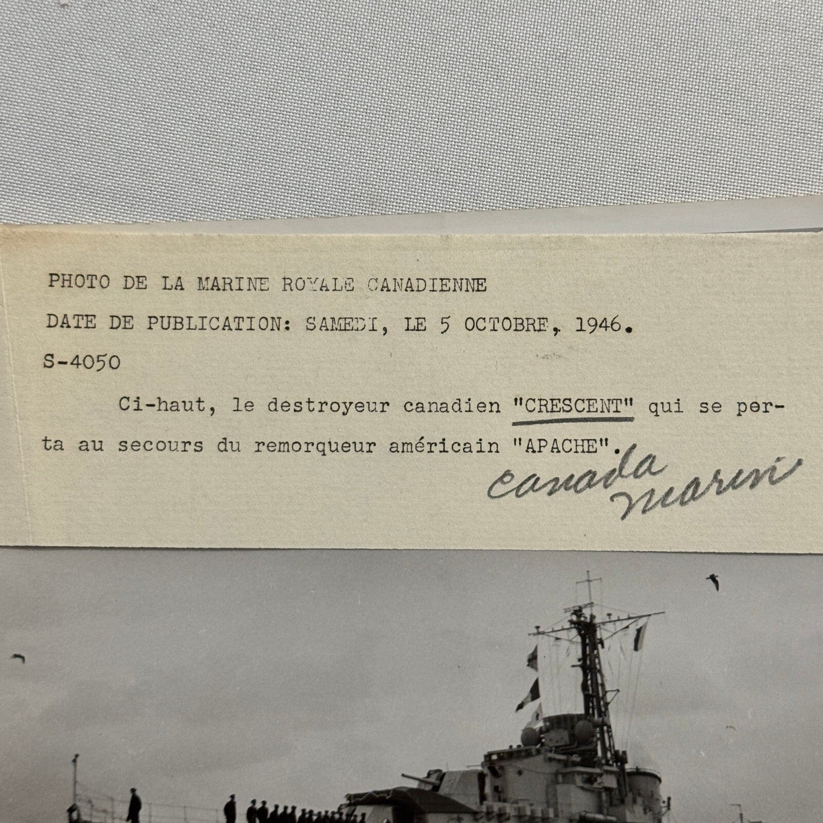 Royal Canadian Navy HMCS Crescent Military Boat Ship Photo Photograph 1946