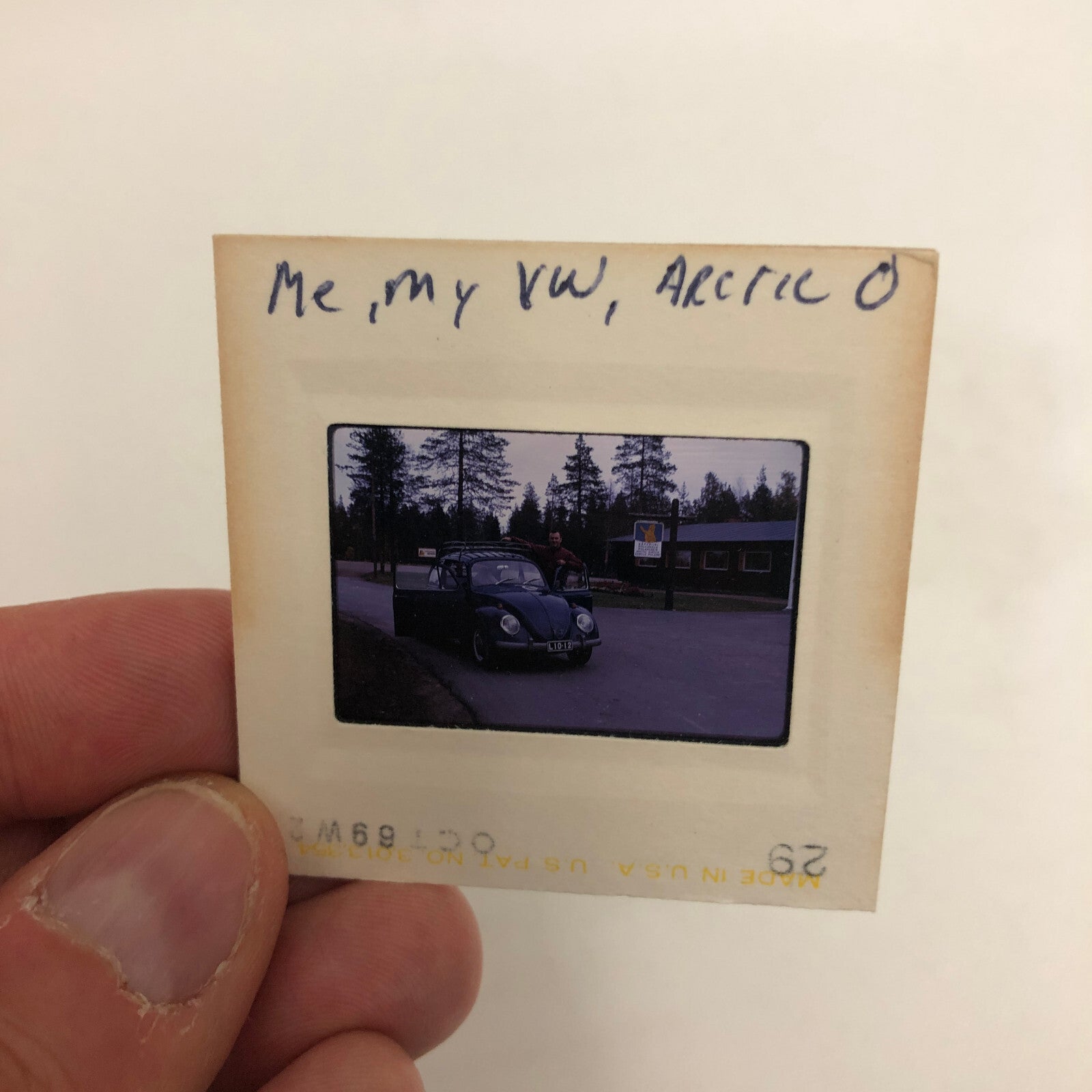 35MM Slide Photo Volkswagen VW Beetle Bug with Roof Rack Arctic O 1969 