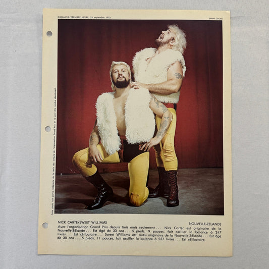 Vintage Wrestling Print Insert Nick Carte Sweet Williams Quebec French 1973