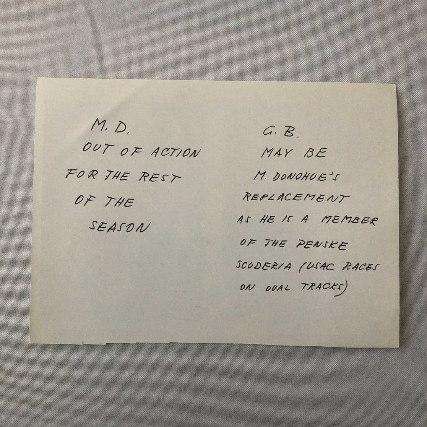 Vintage Indy Indianapolis Racing Photo Photograph Mark Donohue Gary Bettenhausen