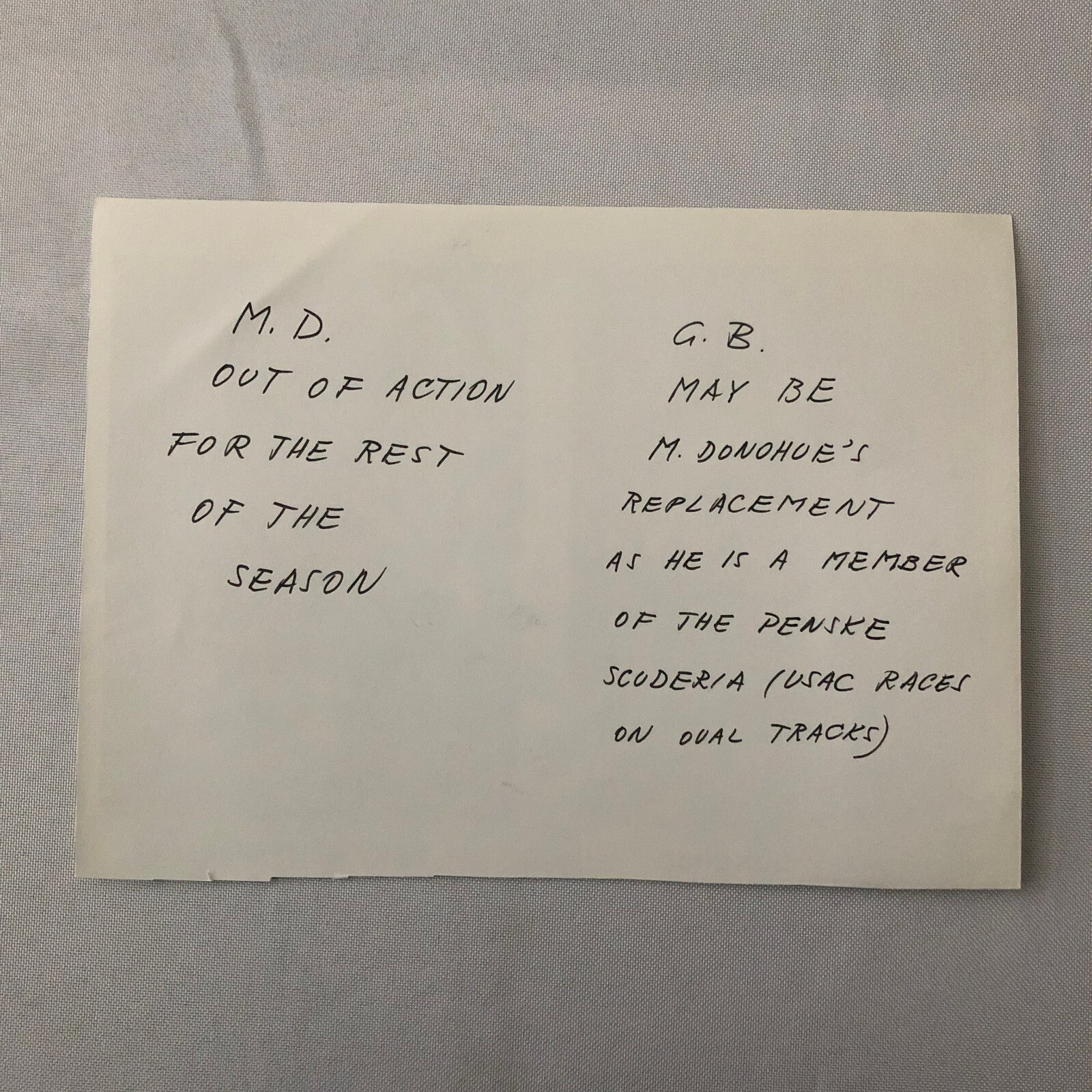 Vintage Indy Indianapolis Racing Photo Photograph Mark Donohue Gary Bettenhausen