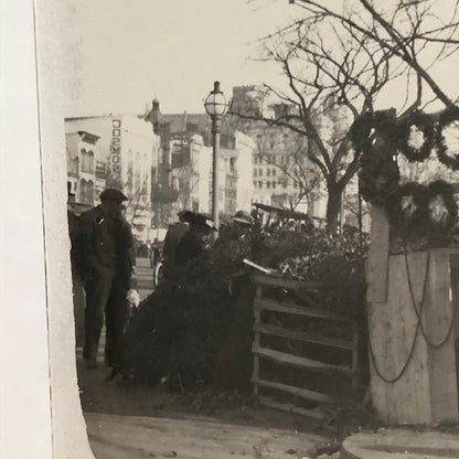Antique Glass Plate Lantern Slide Photo People in Market with Plants Wreath