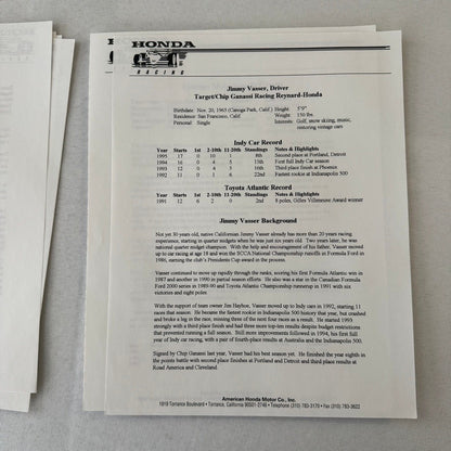 1996 Honda Indy Racing Press Kit Brochure Andre Ribeiro