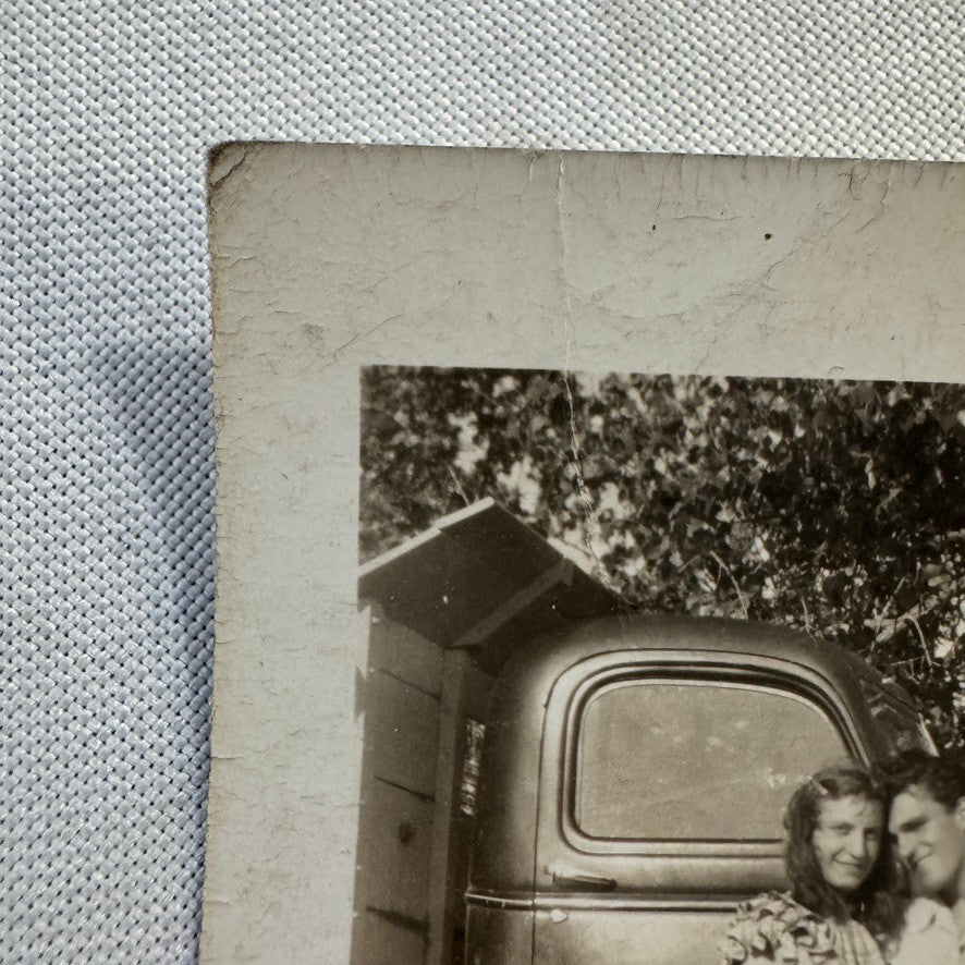 Vintage Photo Photograph Print People with Truck Couple Man Woman Snapshot