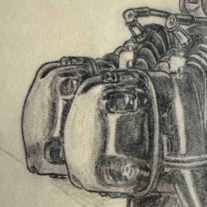 Vintage 1946 Pencil Illustration Drawing Aircraft Engine Motor by Ford Engineer 