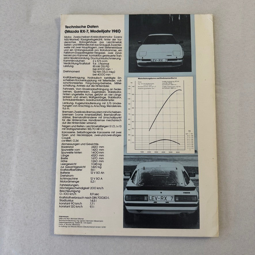 1981 Mazda RX-7 Press Kit Brochure Photos GERMAN Mazda RX7 RX 7 Sports Car