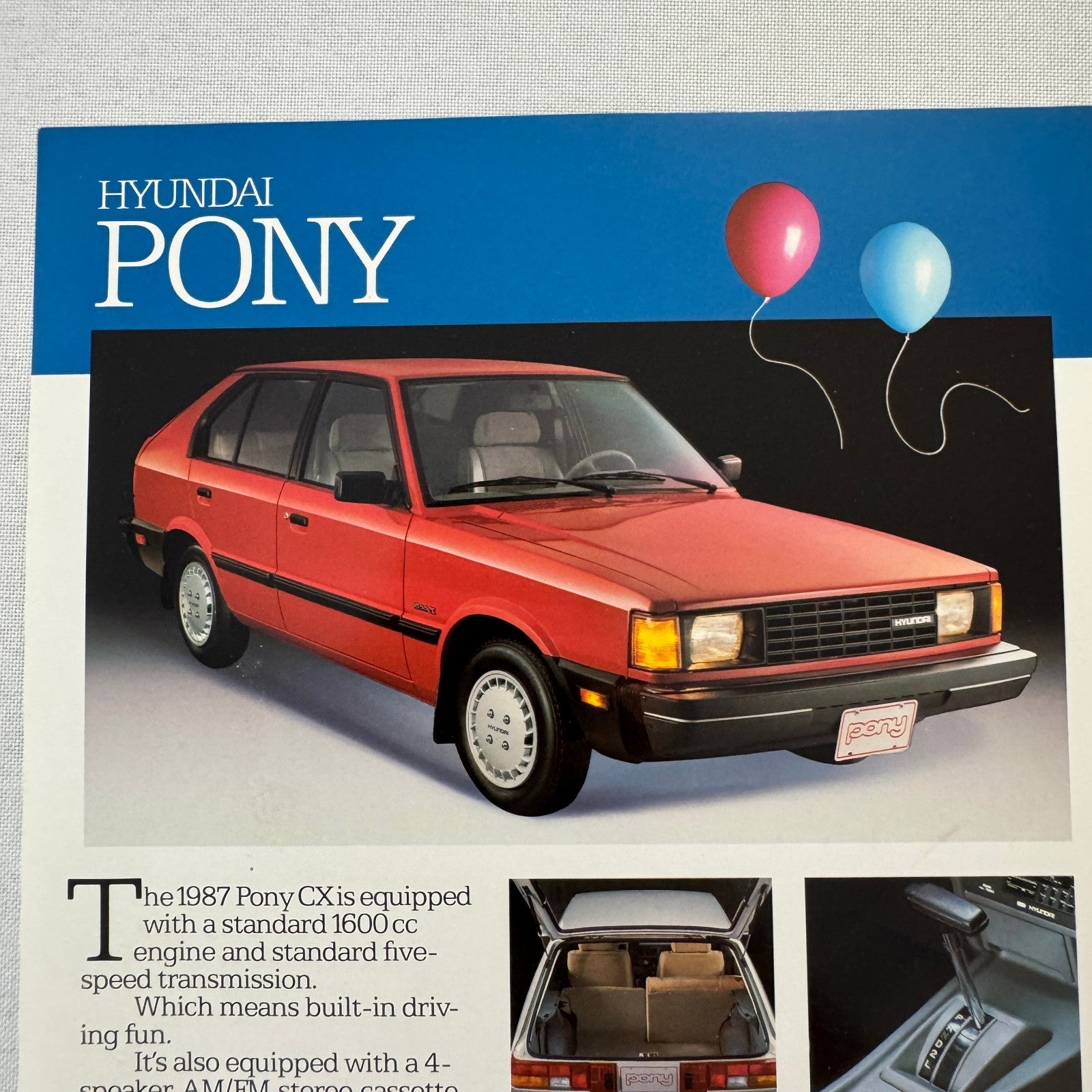 Vintage Hyundai Pony Car Sales Sheet Brochure Canadian Market