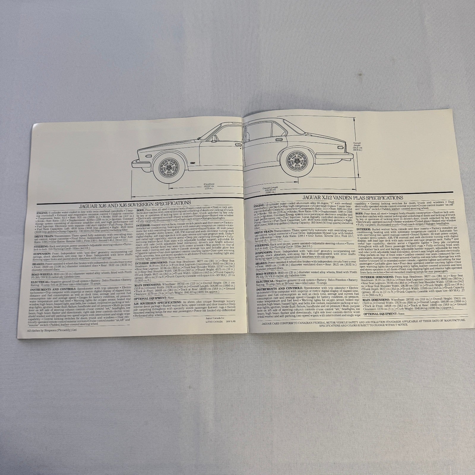 Vintage Jaguar Car Brochure XJ6 Sovereign XJ12 Plas Catalog Automobile 1985 1986