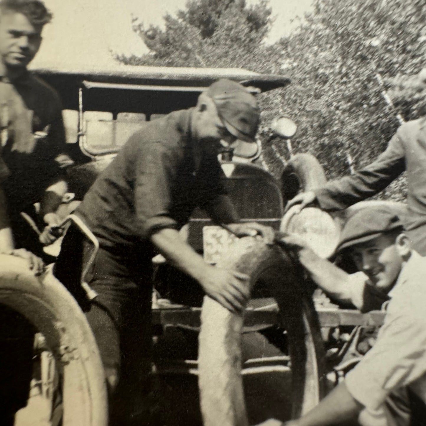 Vintage Car Photo Photograph Print Men with Automobile Tires Snapshot