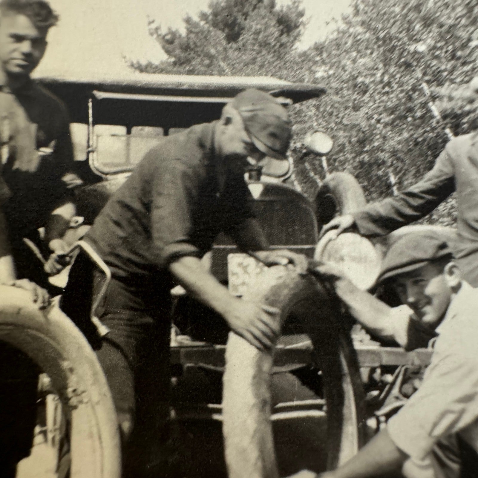 Vintage Car Photo Photograph Print Men with Automobile Tires Snapshot