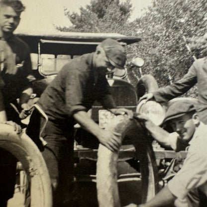Vintage Car Photo Photograph Print Men with Automobile Tires Snapshot