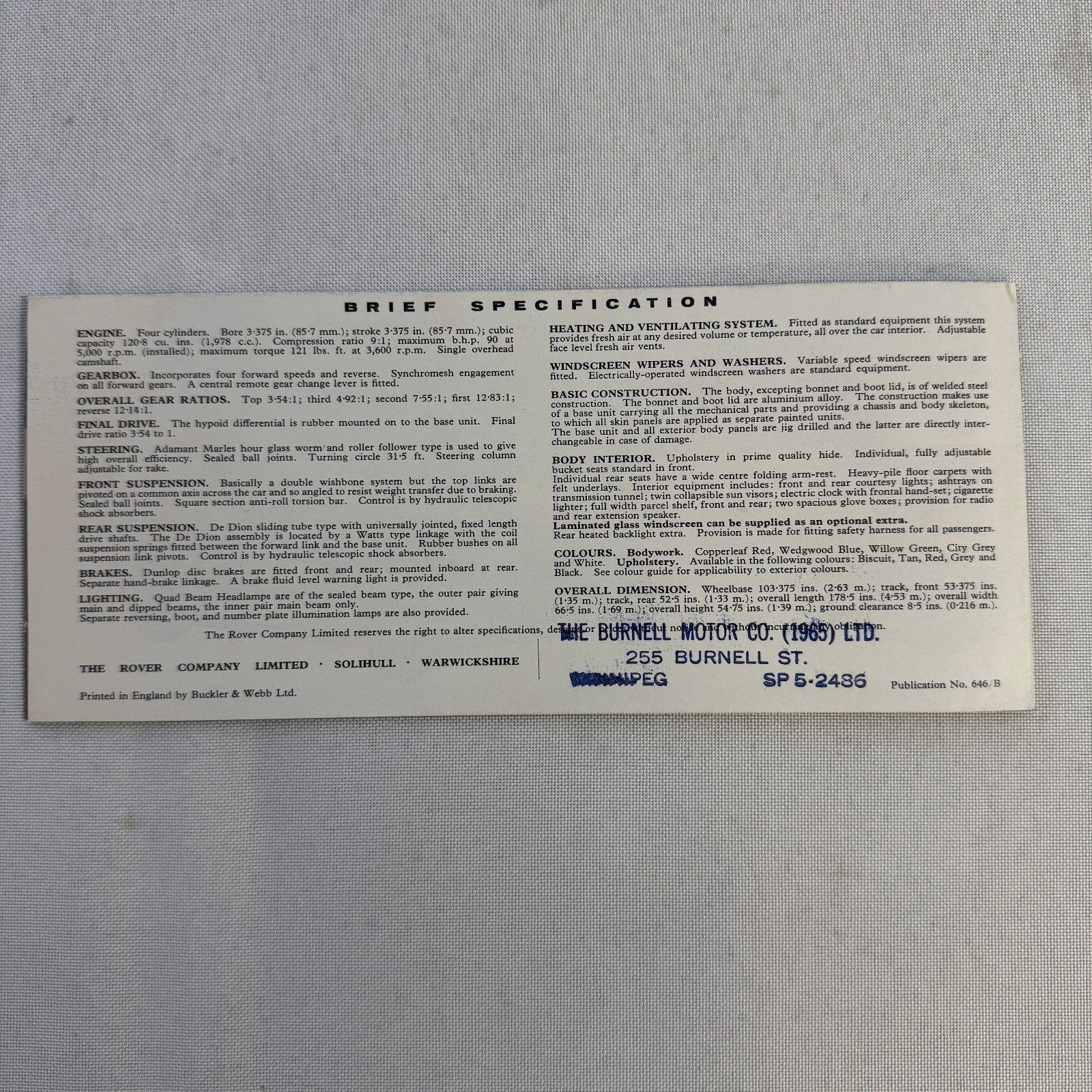 Rover 2000 Car Sales Brochure Catalog Vintage Advertising