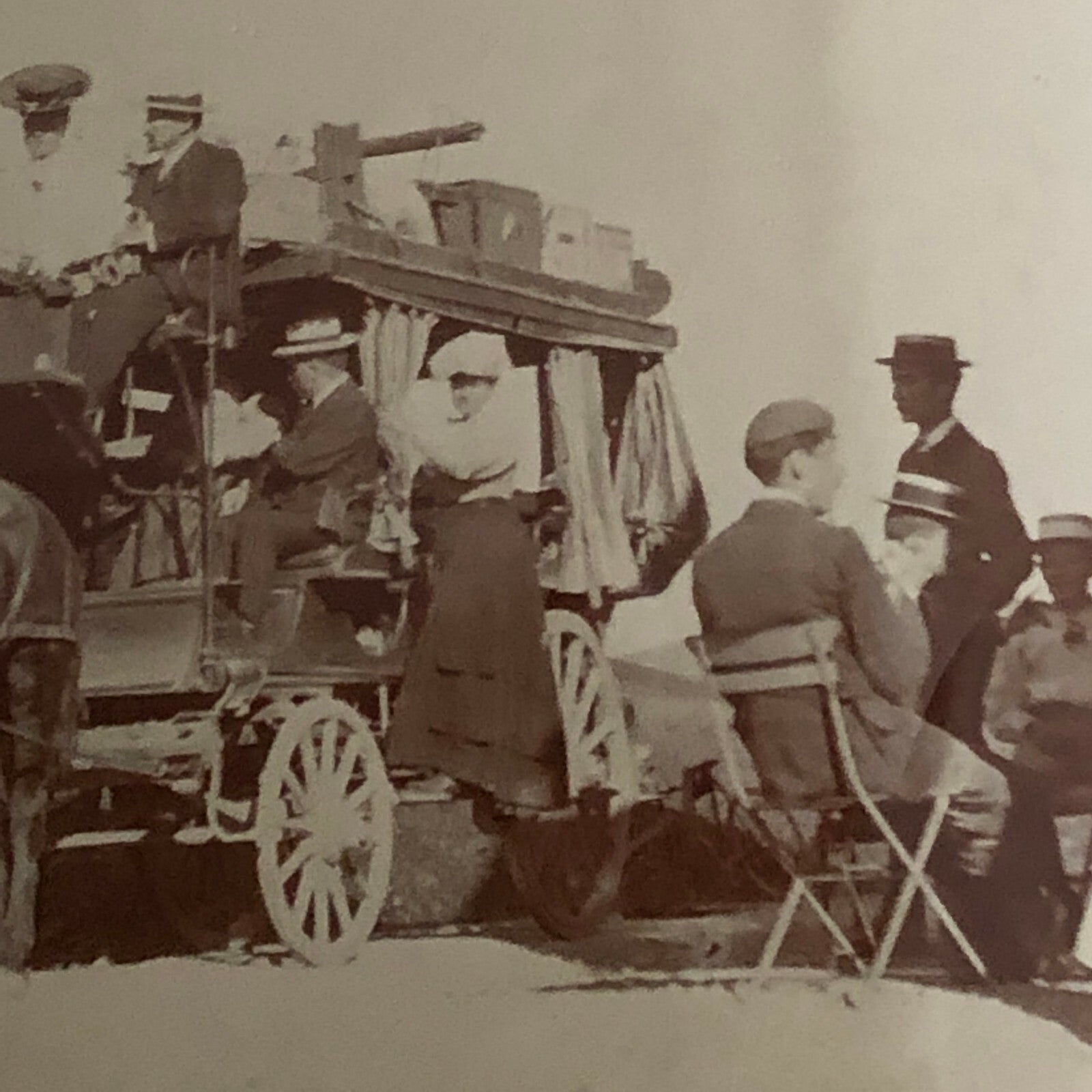 Antique Photo Photograph Print Men and Women with Horse Drawn Wagon Italian ? 