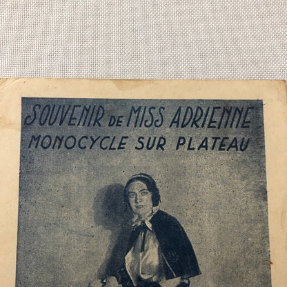 Circus Performer Woman with Unicycle Souvenir Card Postcard Miss Adrienne