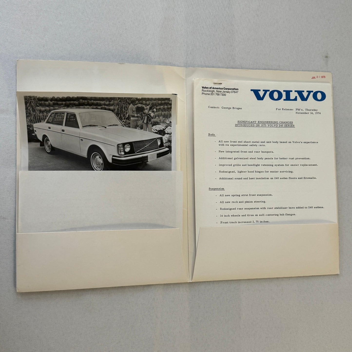 1975 Volvo Press Kit Brochure w/ Photos 164 240 Series Sedan Station Wagon 