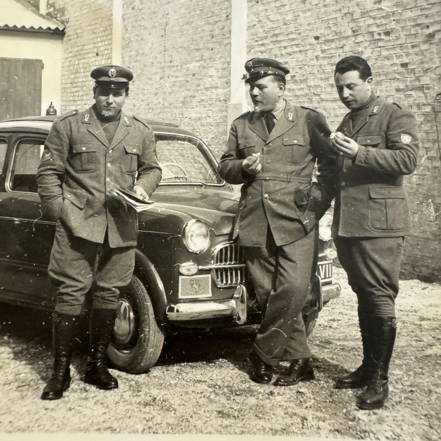 Vintage Photograph Photo Men in Military Uniform with Car Automobile