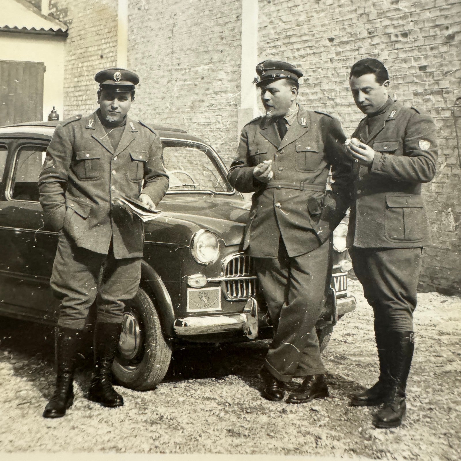 Vintage Photograph Photo Men in Military Uniform with Car Automobile