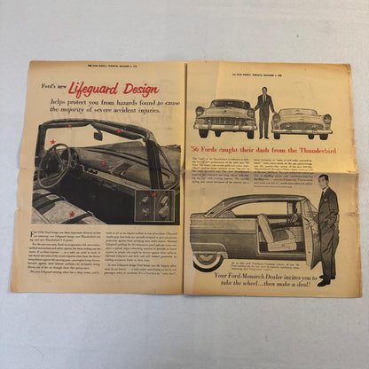 1956 Ford Car Sales Brochure Newspaper Crown Victoria Thunderbird Tudor Wagon +