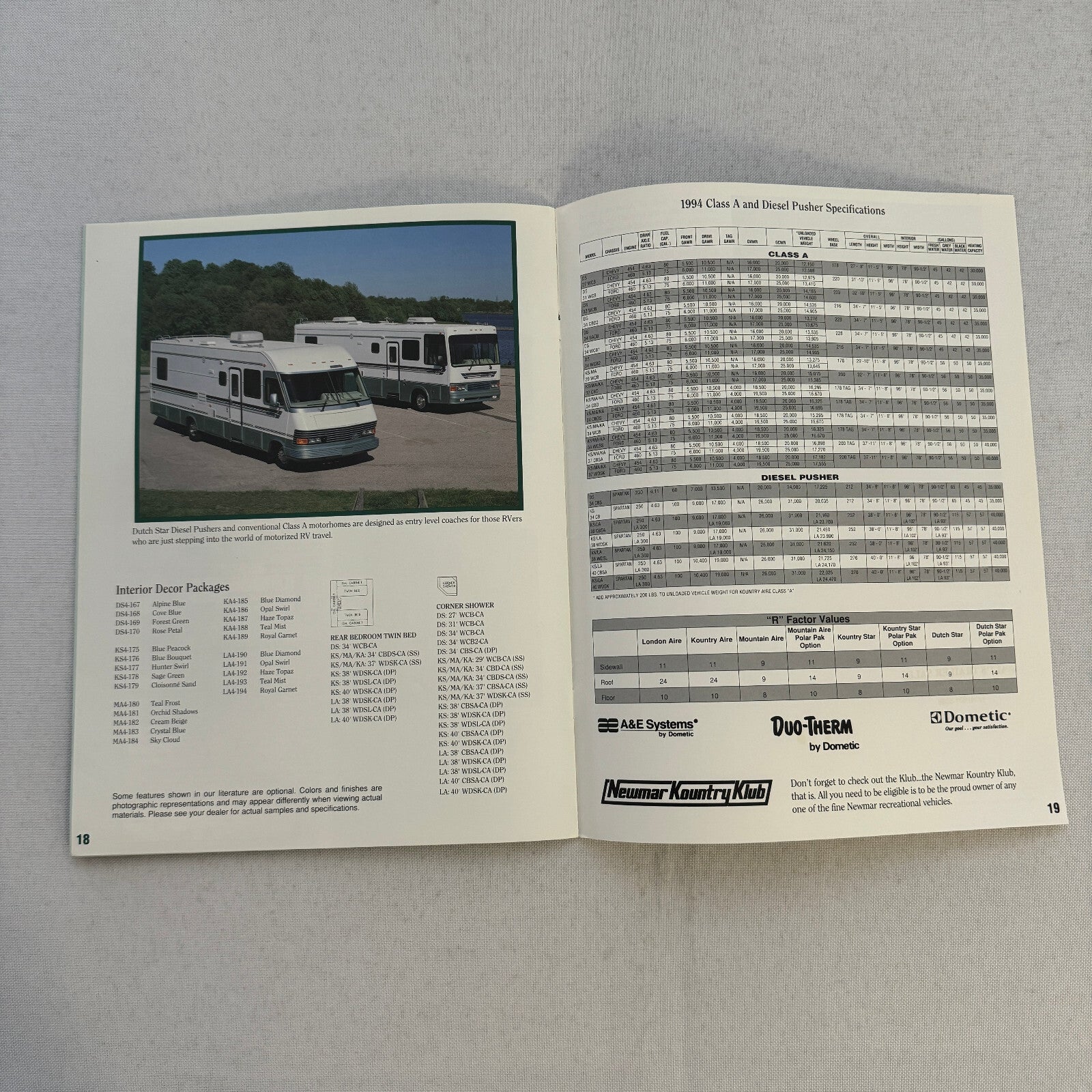 1994 Newmar Kountry Style RV Sales Brochure Catalog London Aire Mountain Aire +
