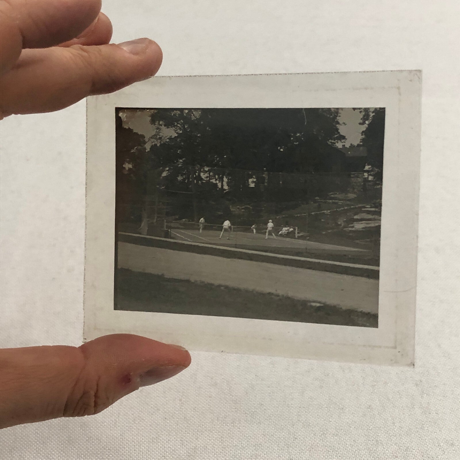 Antique Glass Plate Lantern Slide Photo Tennis Players on Court