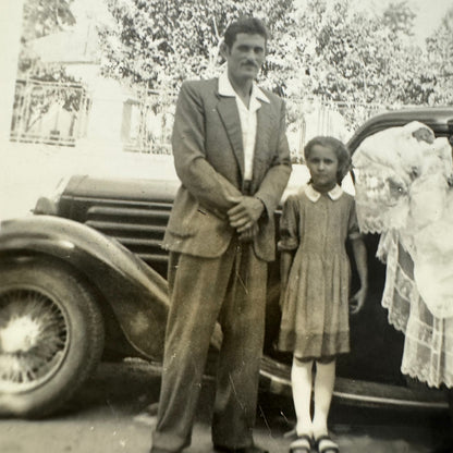 Vintage Photograph Photo Print Family with Car Automobile European