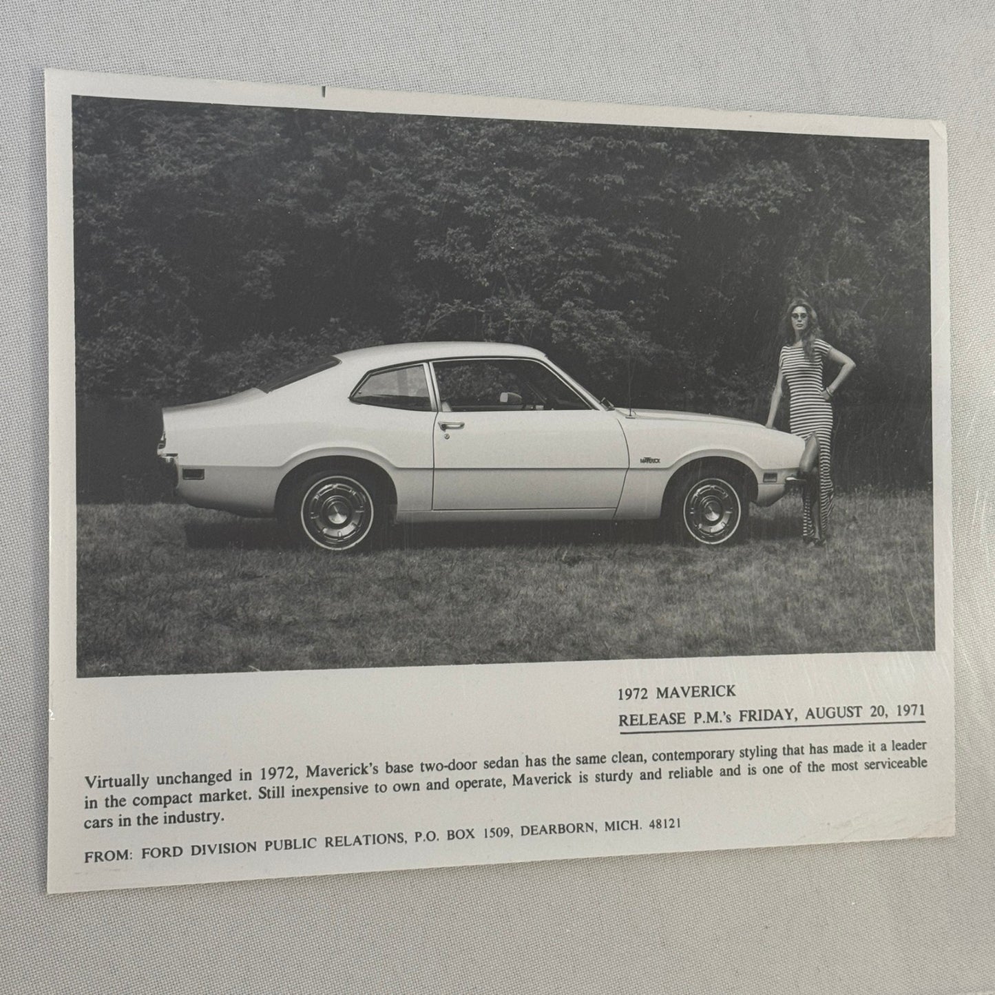 1972 Ford Maverick Car Factory Press Photo Photograph Print