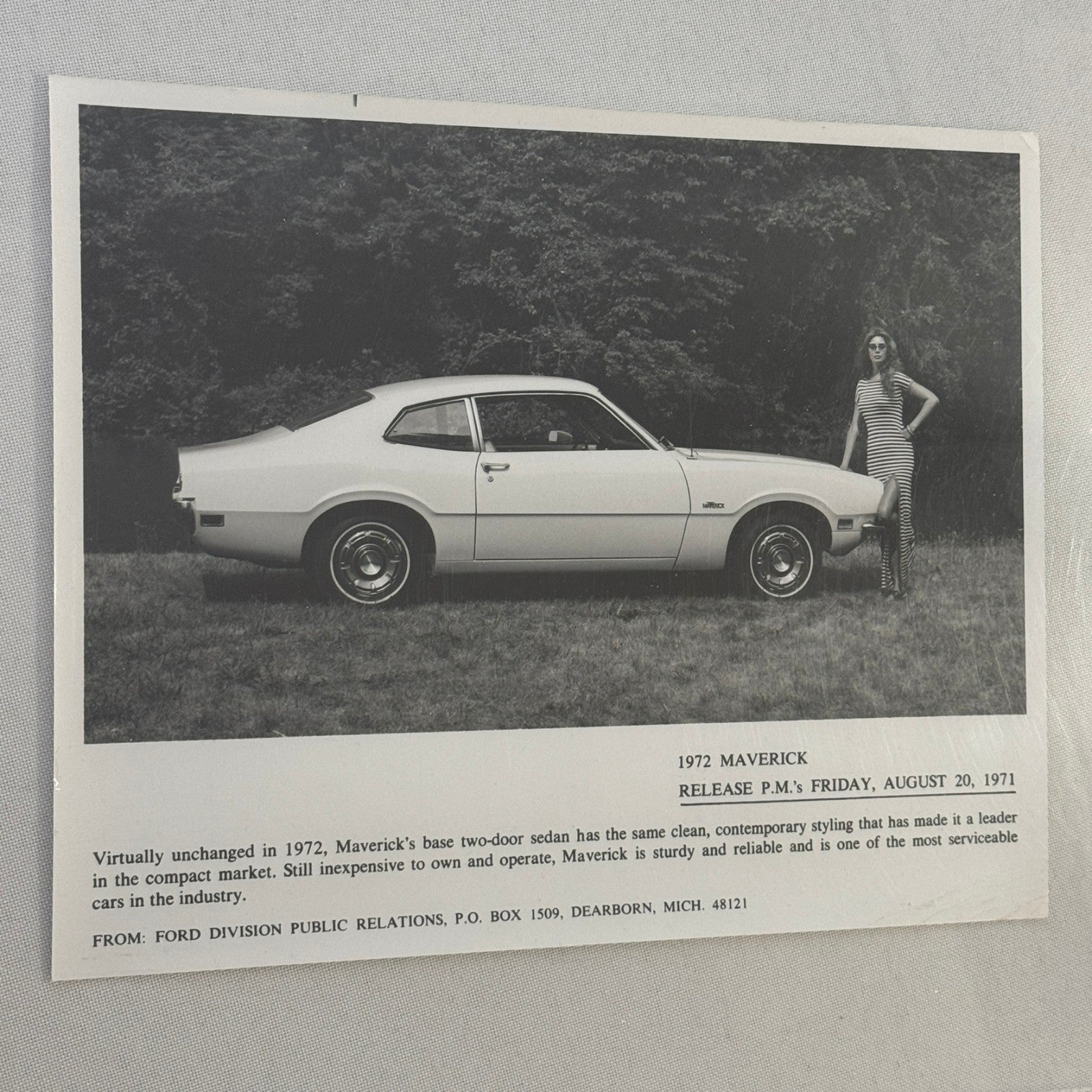 1972 Ford Maverick Car Factory Press Photo Photograph Print