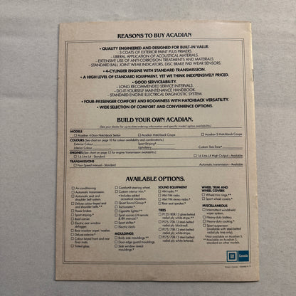 1980 Pontiac Acadian Car Sales Brochure Catalog Hatchback Coupe Sedan Acadian S