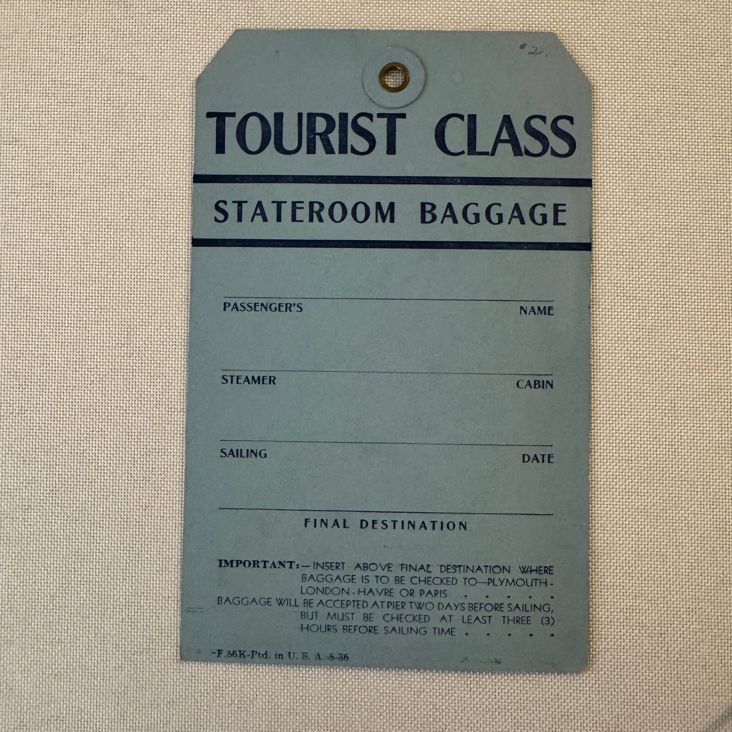 Vintage Steamship French Line Ship Luggage Tag Label New York NY North River